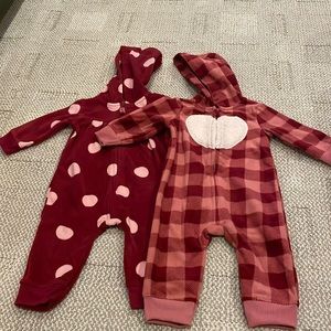 Two Carter’s Hooded Fleece Sleepers. 6 months